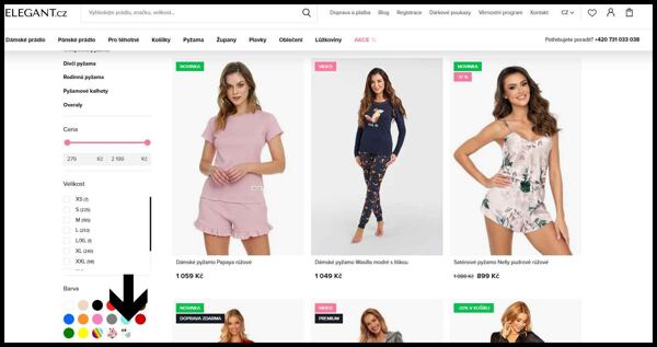 filtr pyžama dle barvy